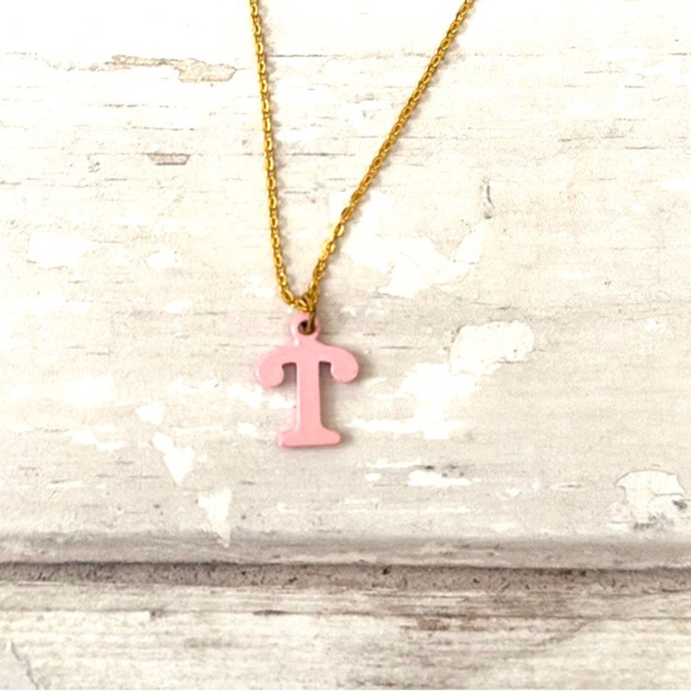 Barbie Brand Girls Pink Initials Personalized Necklace Letter T Pink Gold Chain